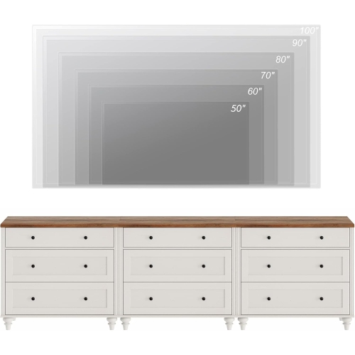 WAMPAT 100 inches TV Stand with 9 Drawers,Wood TV Cabinet Entertainment Center for 75/80/85/90 Inch TV,3-in-1 Kids Dresser with 3 Drawers for Bedroom