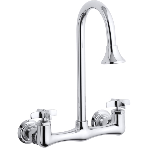 Image 1 of 1.. Kohler TIRTON K-7319-3-CP Triton Double Cross Handle Utility Sink Faucet with rosespray gooseneck spout Polished Chrome