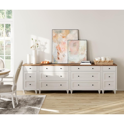 Meuble pour téléviseur WAMPAT 100&nbsp;pouces avec 9 tiroirs, meuble de divertissement en bois pour téléviseur 75/80/85/90 pouces pour salon, blanc