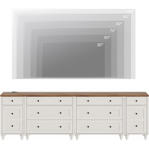 Meuble pour téléviseur WAMPAT 100&nbsp;pouces avec 9 tiroirs, meuble de divertissement en bois pour téléviseur 75/80/85/90 pouces pour salon, blanc