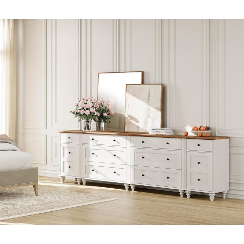 Meuble pour téléviseur WAMPAT 100&nbsp;pouces avec 9 tiroirs, meuble de divertissement en bois pour téléviseur 75/80/85/90 pouces pour salon, blanc