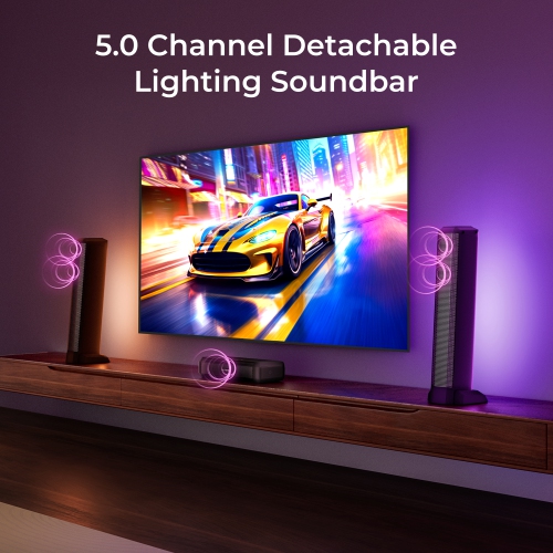 ULTIMEA 5.0ch Sound Bar for Smart TV, PC Soundbar with RGB Light, Detachable Soundbar with App Control, 180W Peak Power, Bluetooth 5.3, Apollo