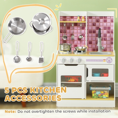 Qaba – Ensemble de cuisine pour enfants avec sons et lumières réalistes, évier, four, cuisinière, cuisine jouet pour tout-petits, cadeau pour filles,