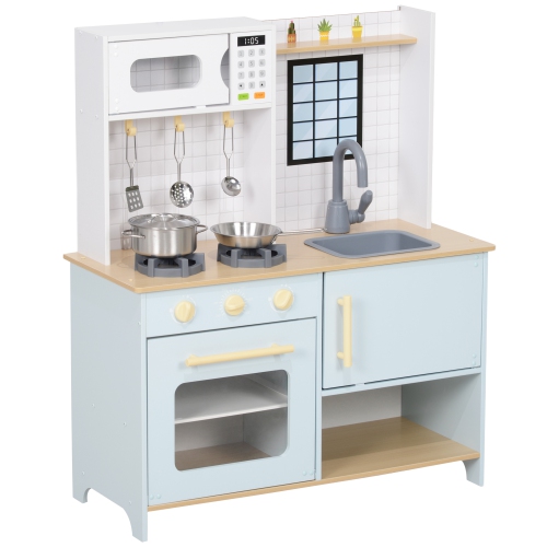 Cuisine jouet de Qaba, ensemble de cuisine pour enfants avec four à micro-ondes et boutons rotatifs, cuisine de jeu avec accessoires de cuisine, cade