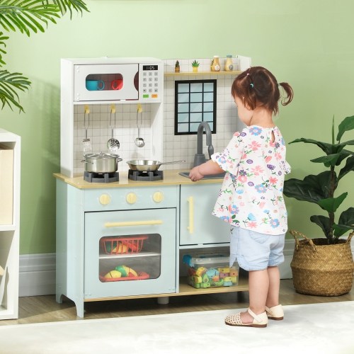 Cuisine jouet de Qaba, ensemble de cuisine pour enfants avec four à micro-ondes et boutons rotatifs, cuisine de jeu avec accessoires de cuisine,