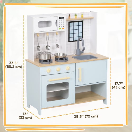 Cuisine jouet de Qaba, ensemble de cuisine pour enfants avec four à micro-ondes et boutons rotatifs, cuisine de jeu avec accessoires de cuisine,