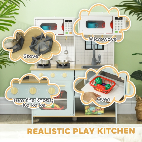 Cuisine jouet de Qaba, ensemble de cuisine pour enfants avec four à micro-ondes et boutons rotatifs, cuisine de jeu avec accessoires de cuisine,