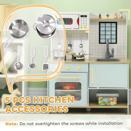 Cuisine jouet de Qaba, ensemble de cuisine pour enfants avec four à micro-ondes et boutons rotatifs, cuisine de jeu avec accessoires de cuisine,