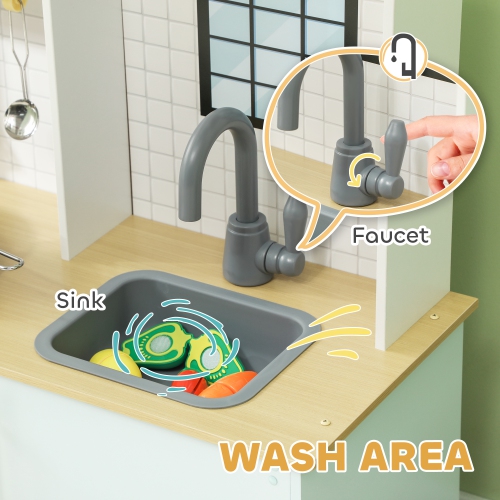 Cuisine jouet de Qaba, ensemble de cuisine pour enfants avec four à micro-ondes et boutons rotatifs, cuisine de jeu avec accessoires de cuisine,