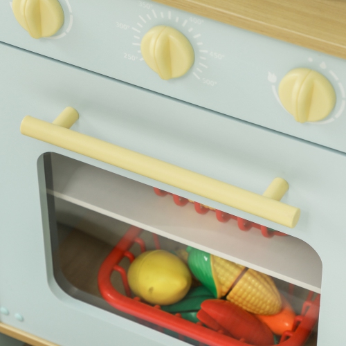 Cuisine jouet de Qaba, ensemble de cuisine pour enfants avec four à micro-ondes et boutons rotatifs, cuisine de jeu avec accessoires de cuisine,