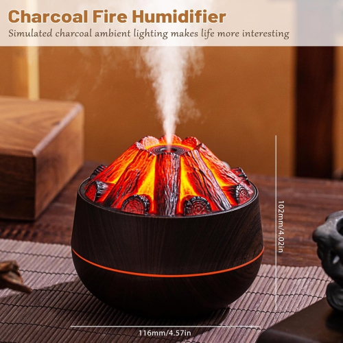 300ml Mini Humidifier, Simulated Charcoal Fire Humidifier, Small Air Humidifier with No-Water Auto-Off,Cool Mist Humidifiers for Bedroom Office