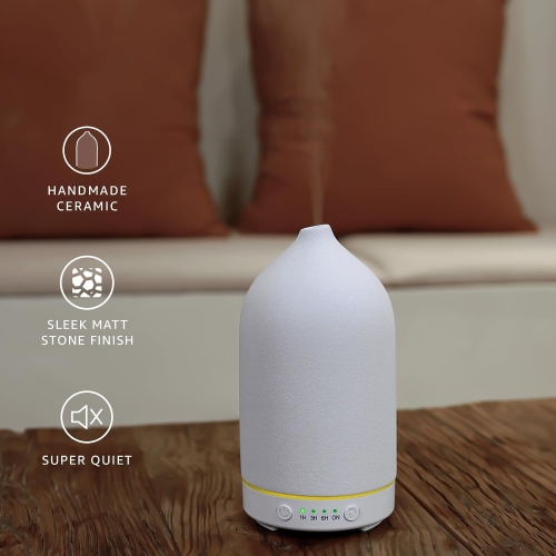 200ML Ceramic Diffuser,Essential Oil Diffuser with 7 Color Lights Auto Shut Off for Office Home Room,White