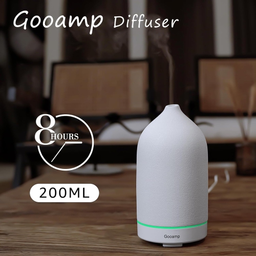 200ML Ceramic Diffuser,Essential Oil Diffuser with 7 Color Lights Auto Shut Off for Office Home Room,White
