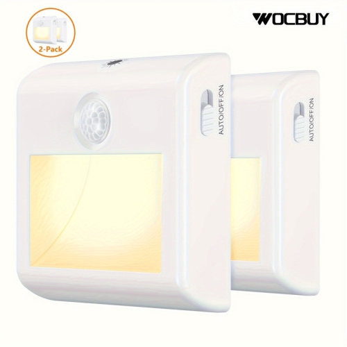 2 pcs - Motion Sensor Night Light, Plug-in Wall Dimmable Night Light, Warm Yellow Night Light, Suitable