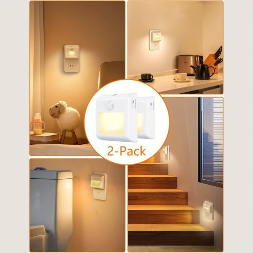 2 pcs - Motion Sensor Night Light, Plug-in Wall Dimmable Night Light, Warm Yellow Night Light, Suitable