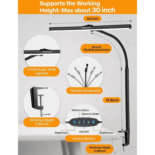 YOULIGHTS Desk Lamp for Office Home - Eye-Caring Architect Task Lamp 25 Lighting Modes Adjustable LED Desk Lamp Flexible Gooseneck Clamp Light for