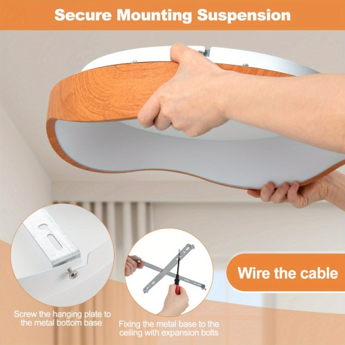 YOULIGHTS LED Mount Ceiling Light 24W 3000K Lamp Wood Grain Living Room Natural Color