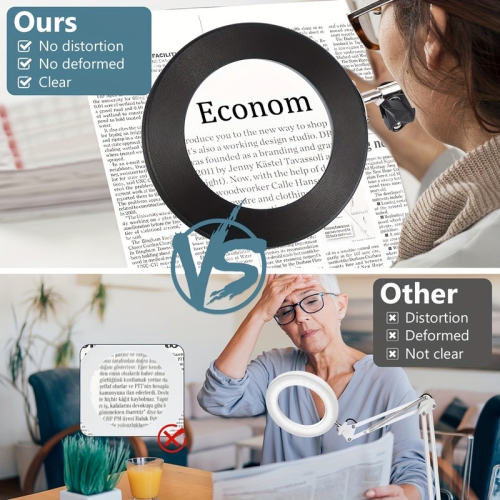 YOULIGHTS Modern Adjustable Swivel Arm 10x Magnifier Desk Lamp with Light and Clip, 3 Color Modes Stepless Dimming Real Glass LED Lighting Magnifier,