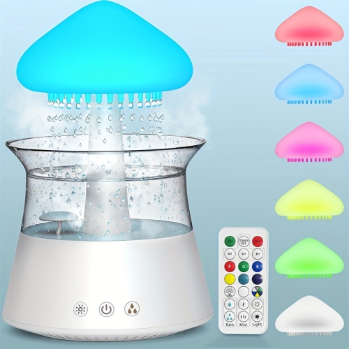 Humidificateur Rain Lamp Cloud, 1 pièces, gouttes d'eau, sons de pluie pour dormir, humidificateur champignon, lampe cascade, lampe à DEL à 7 couleurs