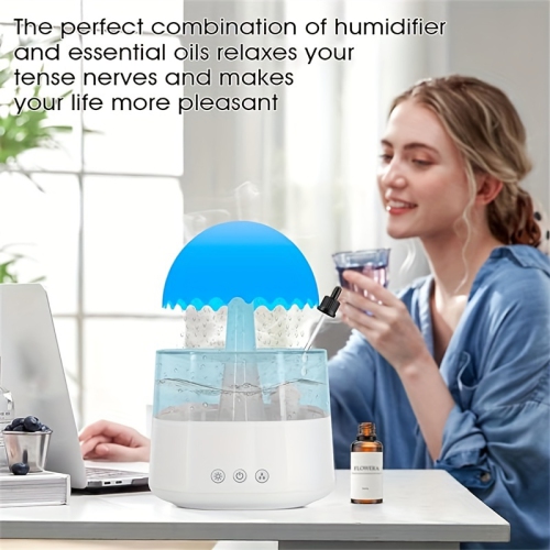 YOULIGHTS Rain cloud drip humidifier with remote control, 2 in 1 rain cloud diffuser, 450 ml rain cloud drip humidifier, 7 color mushroom