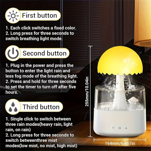 YOULIGHTS Rain cloud drip humidifier with remote control, 2 in 1 rain cloud diffuser, 450 ml rain cloud drip humidifier, 7 color mushroom