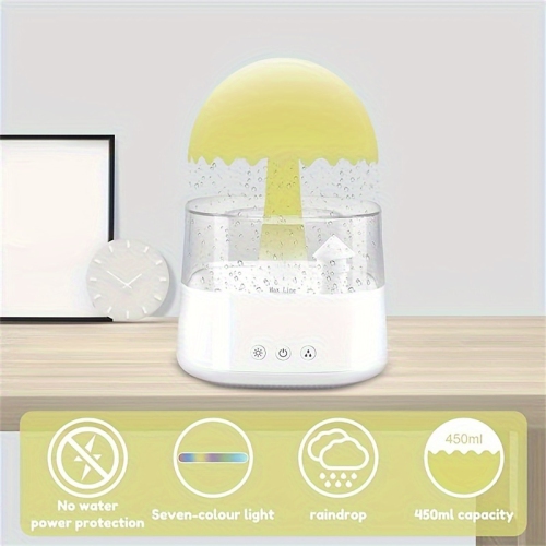 YOULIGHTS Rain cloud drip humidifier with remote control, 2 in 1 rain cloud diffuser, 450 ml rain cloud drip humidifier, 7 color mushroom