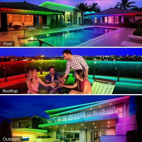 YOULIGHTS Outdoor LED Strip Light Waterproof,IP65 Outside LED Light Strip Waterproof with App Remote Control,Music Sync RGB Exterior LED Rope Light