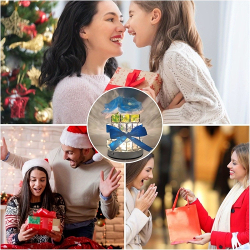 Blue-Rose Flower Lamp, Rechargeable LED Artificial Rose Table Lamp with Cube Crystal Vase, Dimmable 3 Color Temperature Touch Lamp, Creative Wireless