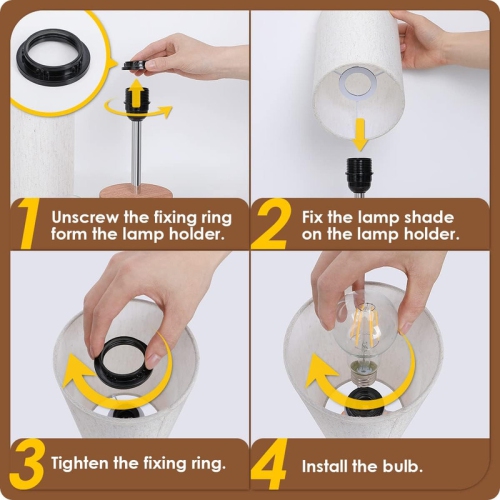 YOULIGHTS Bedside Table Lamp with USB Port - Touch Control for Bedroom Wood 3 Way Dimmable Nightstand Lamp with Round Flaxen Fabric Shade for Living