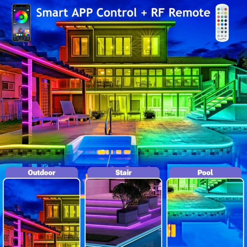 YOULIGHTS Outdoor LED Strip Light Waterproof,IP65 Outside LED Light Strip Waterproof with App Remote Control,Music Sync RGB Exterior LED Rope Light