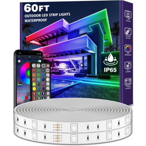 YOULIGHTS  Outdoor Led Strip Light Waterproof, Ip65 Outside Led Light Strip Waterproof With App Remote Control, Music Sync RGB Exterior Led Rope Light