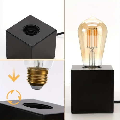 YOULIGHTS Mini Industrial Table Lamp Base Set of 2, Black Nightstand Lamp with Plug, Modern Simple Metal Edison Bulb Table Lamp
