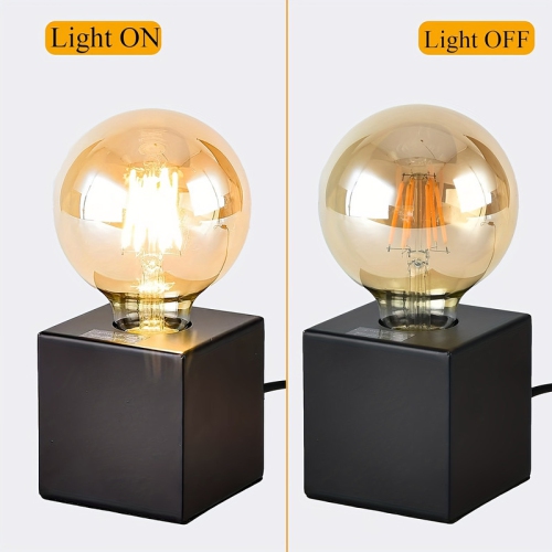 YOULIGHTS Mini Industrial Table Lamp Base Set of 2, Black Nightstand Lamp with Plug, Modern Simple Metal Edison Bulb Table Lamp