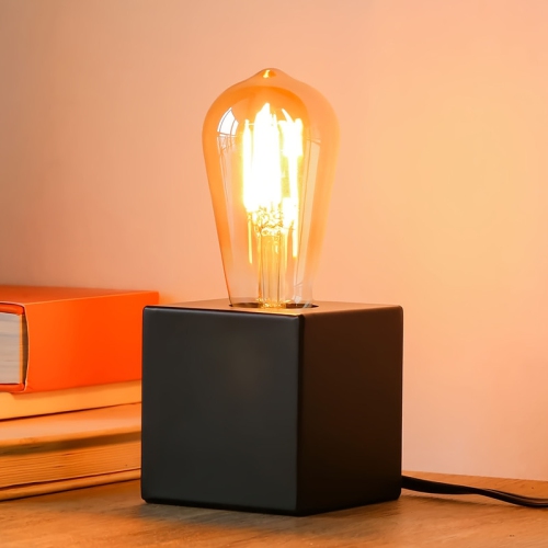 YOULIGHTS Mini Industrial Table Lamp Base Set of 2, Black Nightstand Lamp with Plug, Modern Simple Metal Edison Bulb Table Lamp