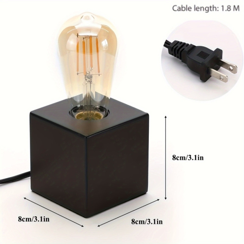 YOULIGHTS Mini Industrial Table Lamp Base Set of 2, Black Nightstand Lamp with Plug, Modern Simple Metal Edison Bulb Table Lamp