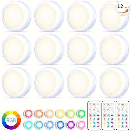 YOULIGHTS 12 Pack Puck Lights, 16 Color Changeable Led Lights, Cabinet Lights, Battery Powered Lights With Dimmer And Timer