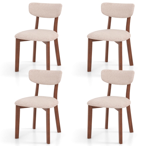 Costway Upholstered Dining Chairs Set of 4 with Solid Rubber Wood Frame, Curved Backrest