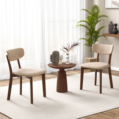 Ensemble de 4 chaises de salle à manger rembourrées de Costway avec cadre en bois d'hévéa massif et dossier incurvé