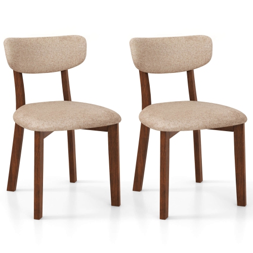Costway 2 PCS Upholstered Dining Chairs Set of 2 with Solid Rubber Wood Frame, Curved Backrest