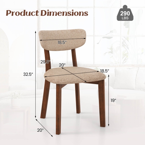 Costway 2 PCS Upholstered Dining Chairs Set of 2 with Solid Rubber Wood Frame, Curved Backrest
