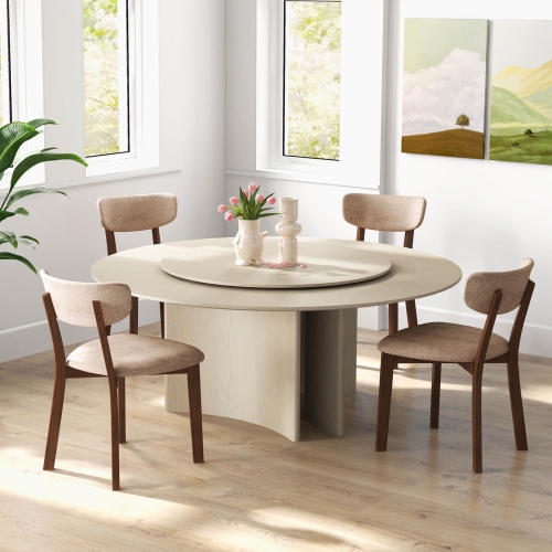 Costway 2 PCS Upholstered Dining Chairs Set of 2 with Solid Rubber Wood Frame, Curved Backrest