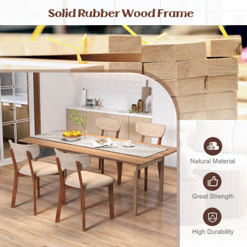 Costway 2 PCS Upholstered Dining Chairs Set of 2 with Solid Rubber Wood Frame, Curved Backrest