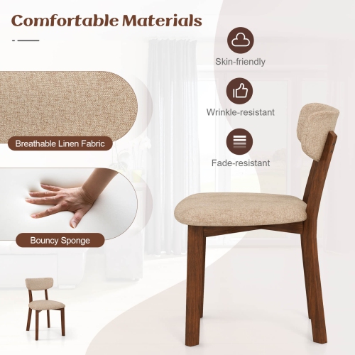 Costway 2 PCS Upholstered Dining Chairs Set of 2 with Solid Rubber Wood Frame, Curved Backrest