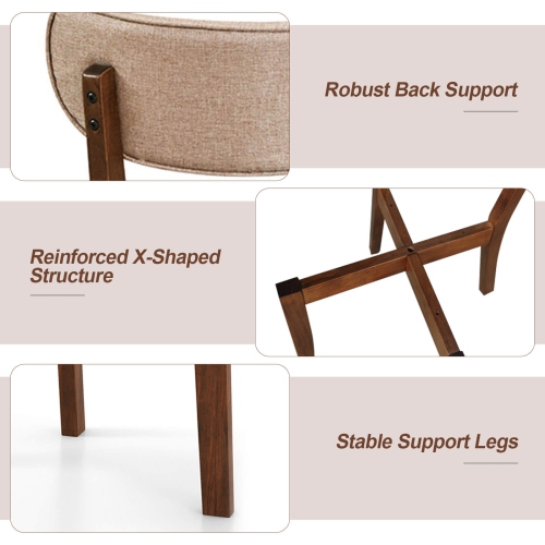 Costway 2 PCS Upholstered Dining Chairs Set of 2 with Solid Rubber Wood Frame, Curved Backrest