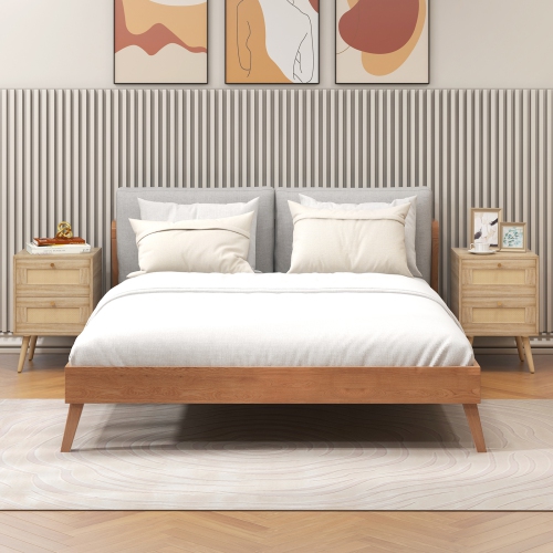 Costway 2 PCS Rattan Nightstand Boho Accent Bedside Table with 2 Storage Drawers Natural