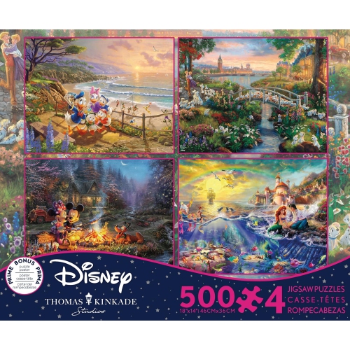 CEACO  - Thomas Kinkade - The Disney Collection - 4 In 1 Multipack Puzzles (Selfie Donald & Family, 101 Dalmations, Mickey & Minnie, Ariel)