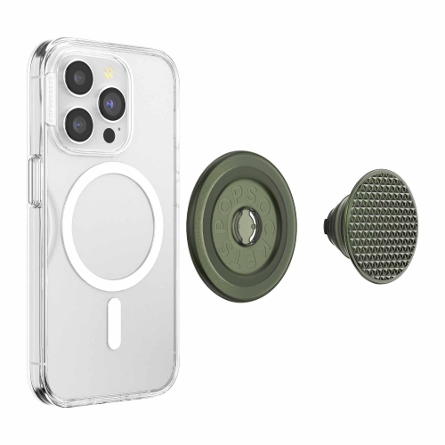 PopSockets PopGrip for MagSafe Round with Adapter Ring | Triangle Knurled Olive
