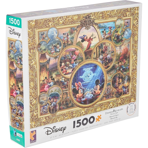 CEACO  - Thomas Kinkade - Disney Dreams Collection - Mickey's 90Th Birthday Collage - 1500 Piece Jigsaw Puzzle, Golden Color, 3401-29, 32 X 24