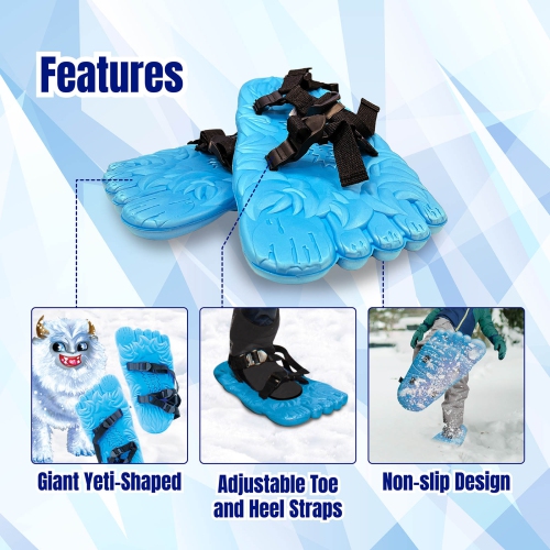 WHAM-O – Chaussures à neige géantes en forme de Yeti, pieds ajustables, imprimé animal, pieds d'hiver, pattes de neige Yeti – Bleu