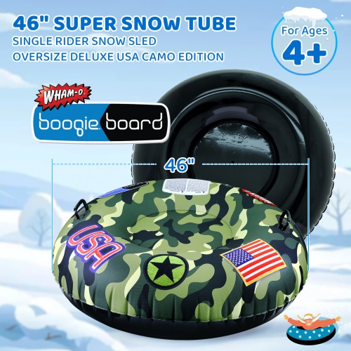 WHAM-O Super Snow Sledding Tube, édition de luxe surdimensionnée de 46&nbsp;po, traîneau à neige gonflable à une personne avec poignées